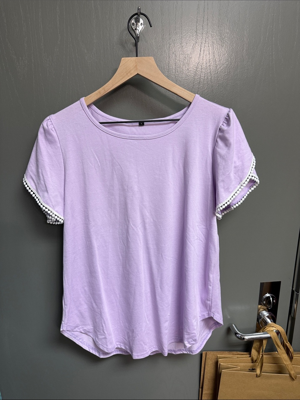 Women's Lavender Puff Sleeve Tee with Beaded Trim